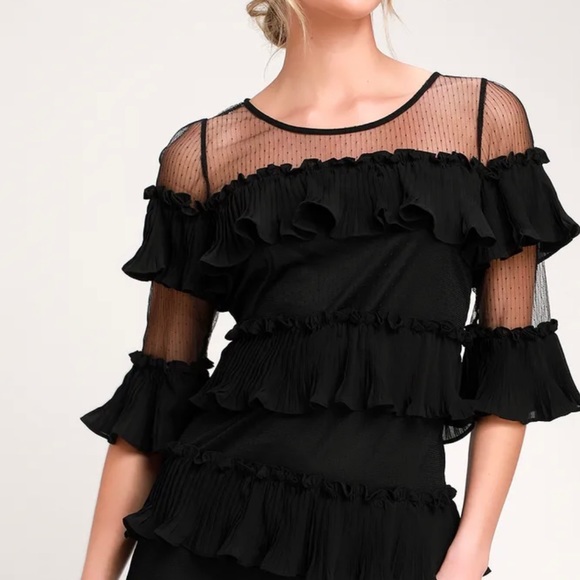 Black Ruffled Mini Dress - Picture 2 of 7